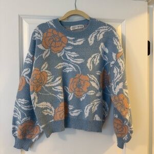 Chelsea & Theodore Blue and Peach Floral Sweater
